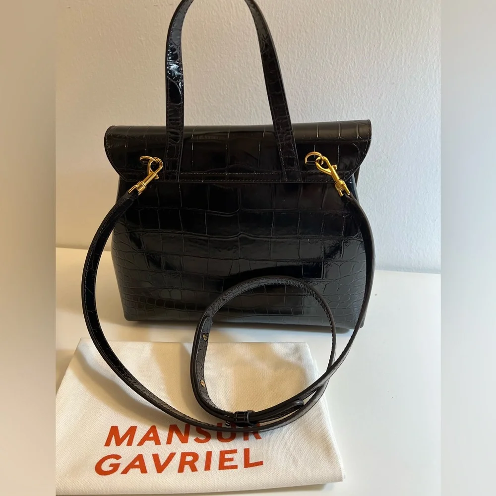 Mansur Gavriel Black Croc-Embossed Crossbody Bag - Picture 4 of 16